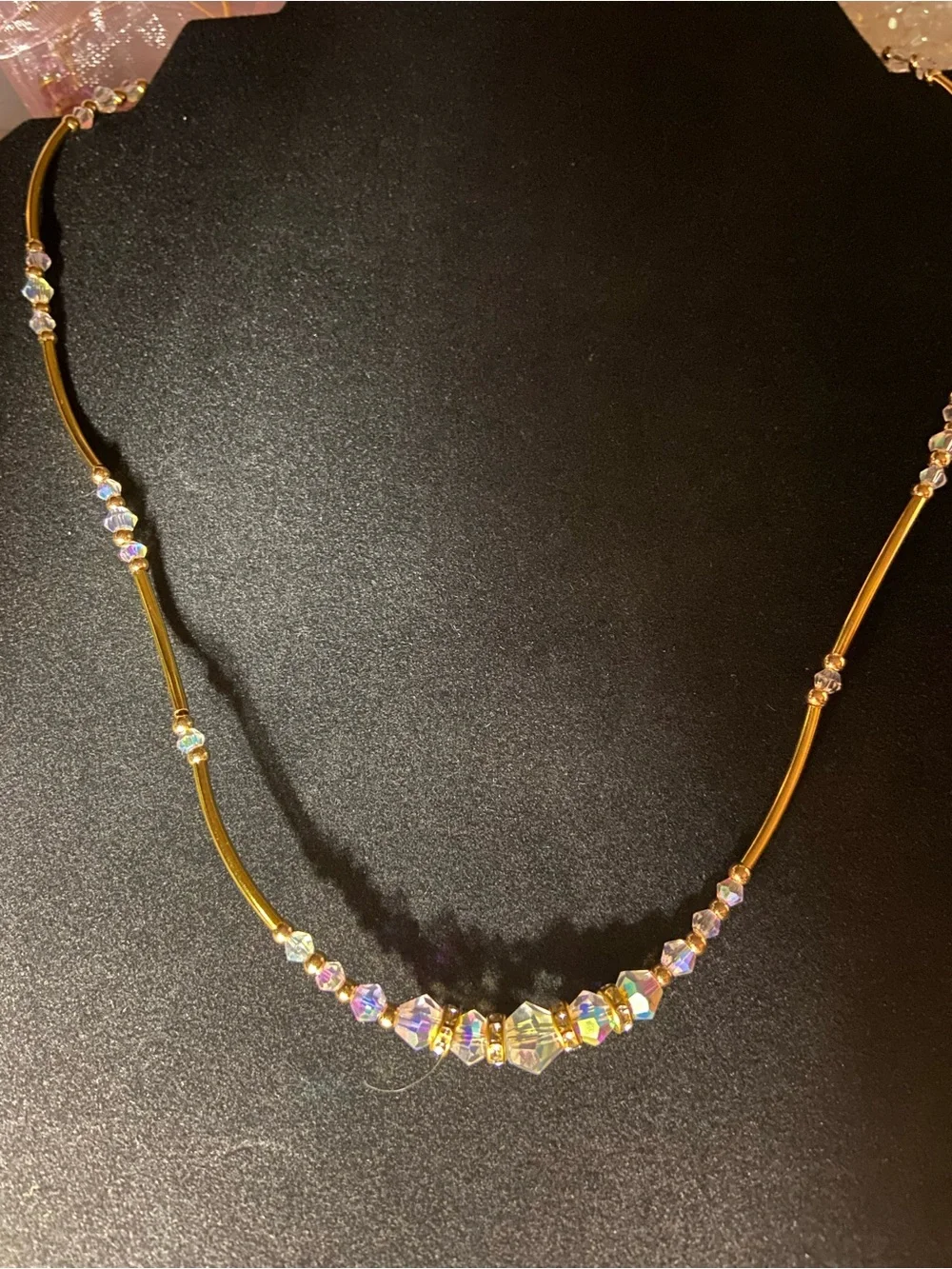 Gold Crystal Bead Necklace - Women's Jewelry Y2K